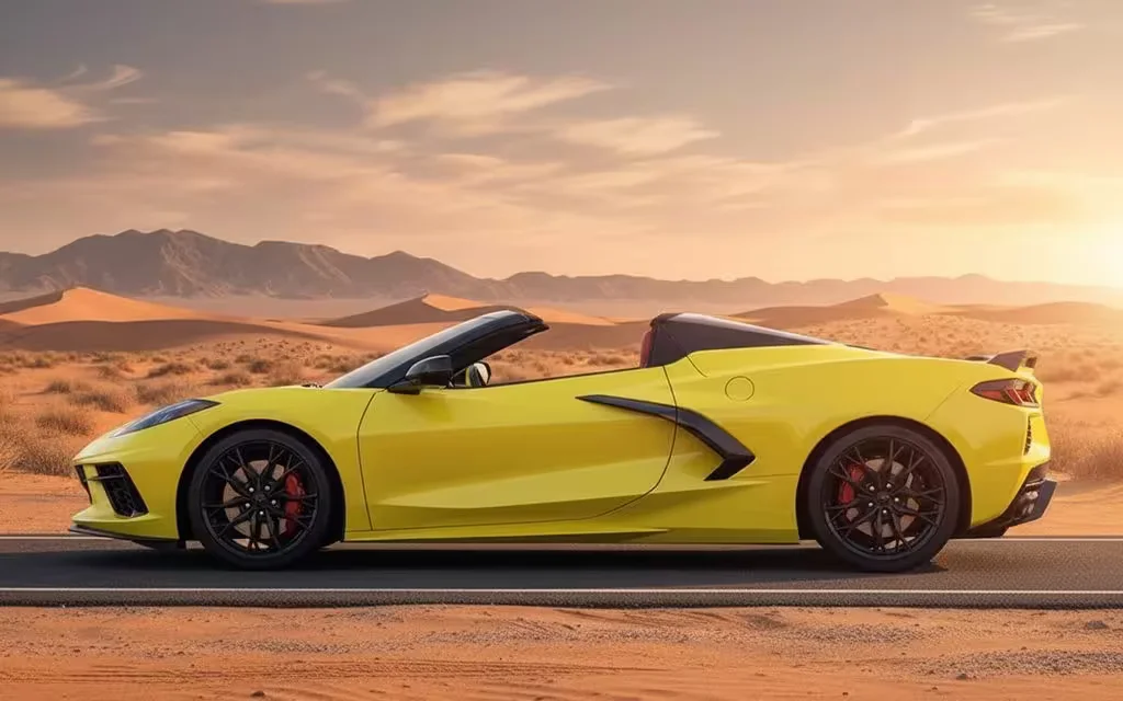 Chevrolet Corvette 2023 Yellow side profile – rental in Dubai