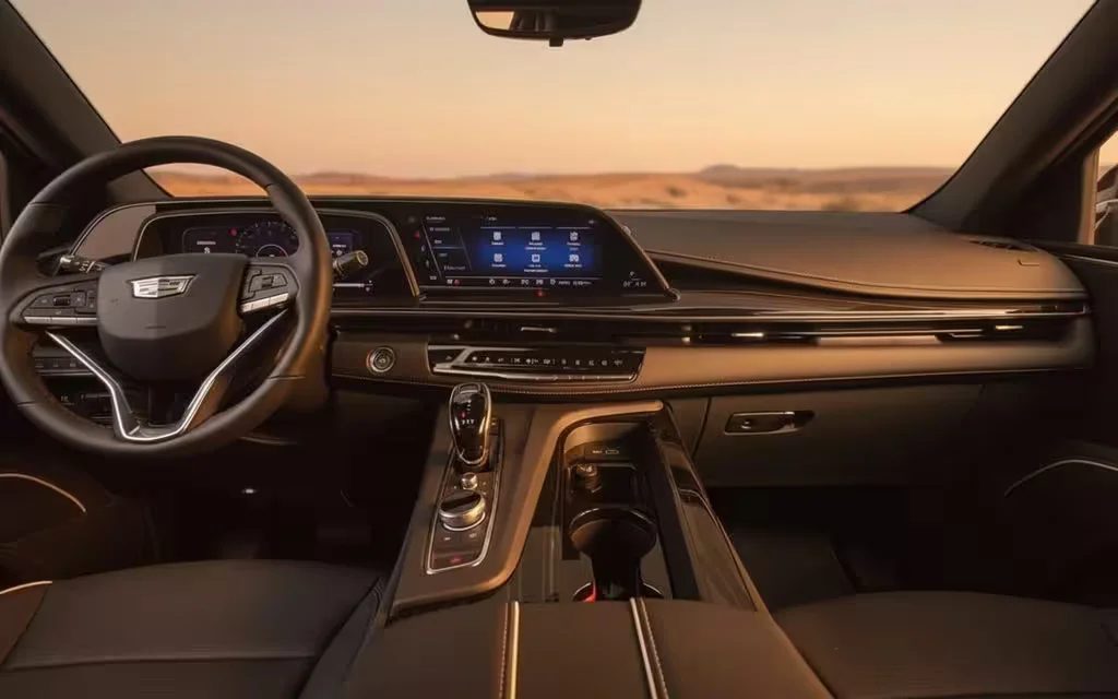 Cadillac Escalade 2022 interior view showing trim – rental in Dubai
