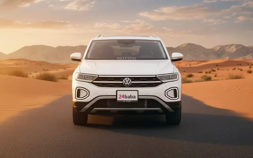 Volkswagen T Roc 2023 White front view with headlights – rental in Dubai