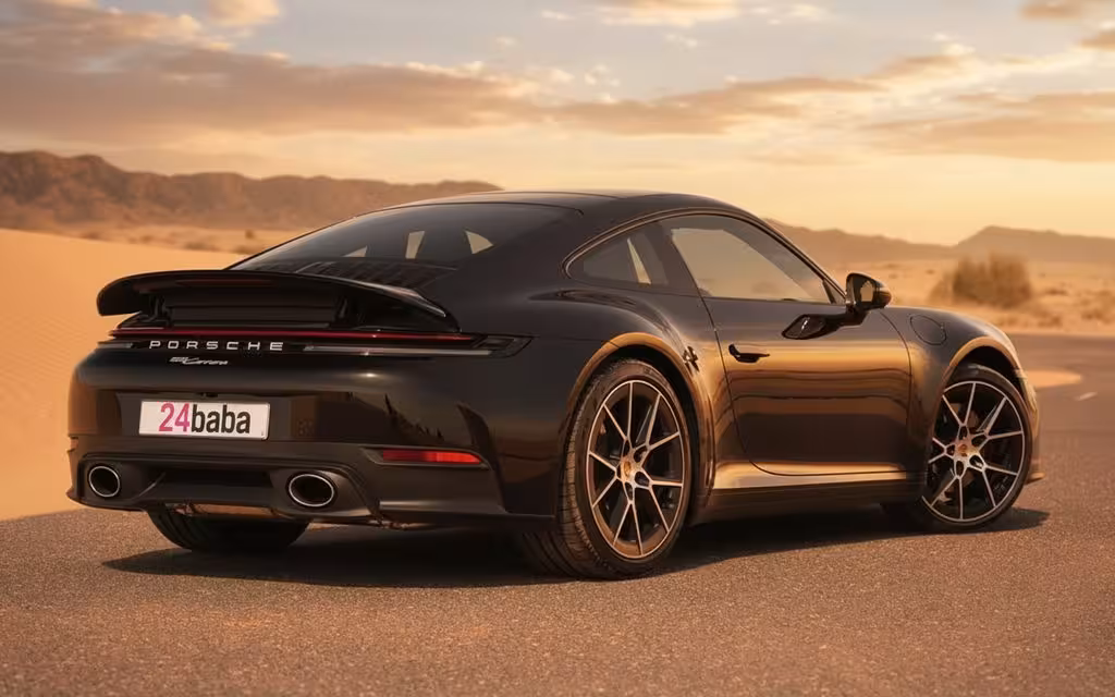 Porsche 911 2025 Black rear view showing taillights – rental in Dubai