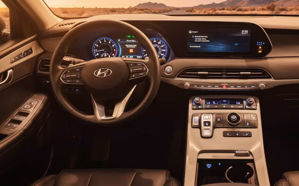 Hyundai Palisade 2023 dashboard and infotainment – rental in Dubai