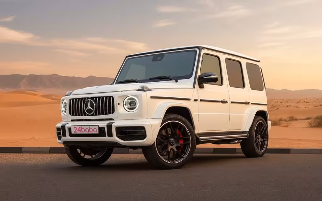 Mercedes G63 2021 White cover image – rental in Dubai