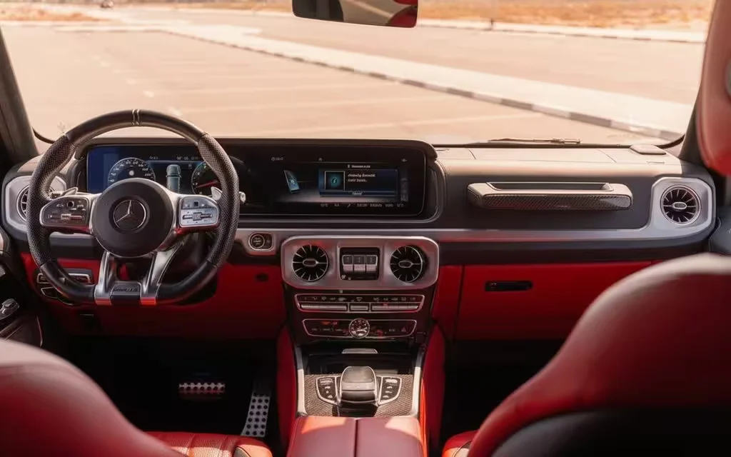 Mercedes G63 2023 interior view showing trim – rental in Dubai