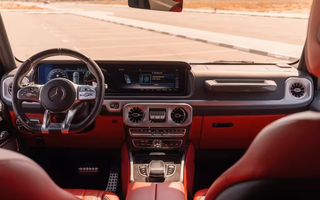 Mercedes G63 2023 interior view showing trim – rental in Dubai