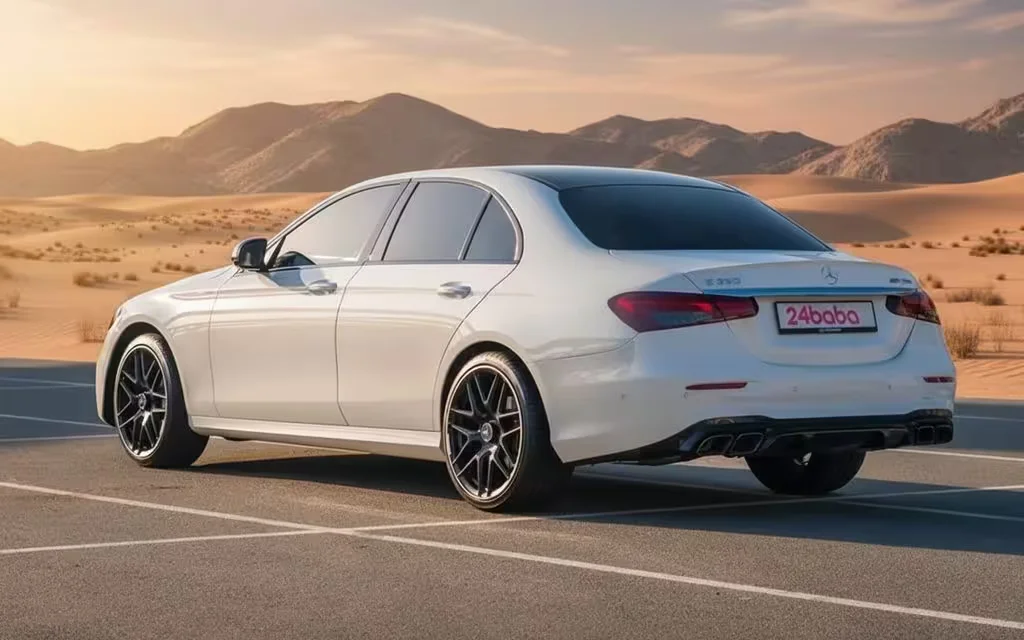 Mercedes E350 2023 White rear view showing taillights – rental in Dubai