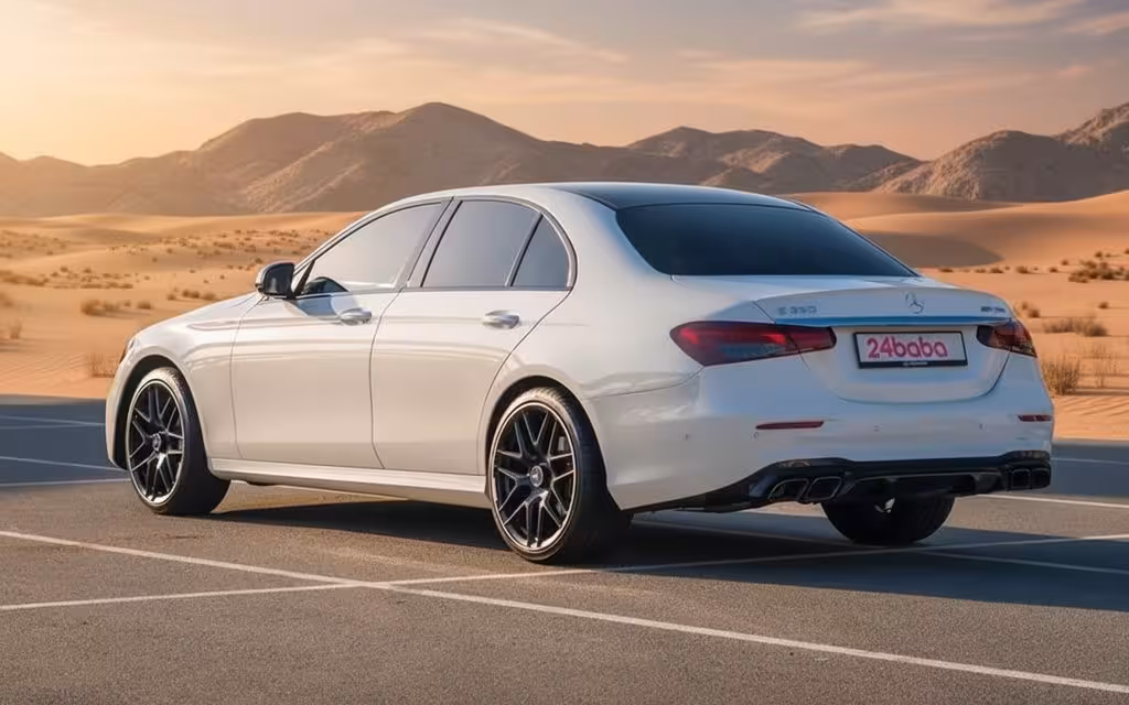 Mercedes E350 2023 White rear view showing taillights – rental in Dubai