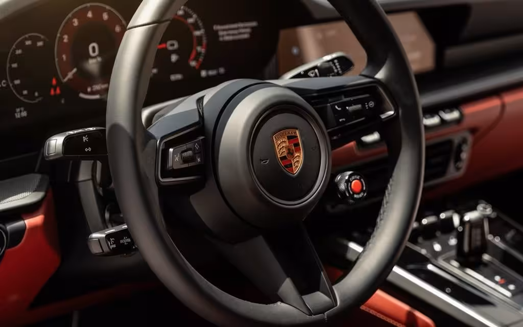 Porsche 911 2025 interior view showing trim – rental in Dubai