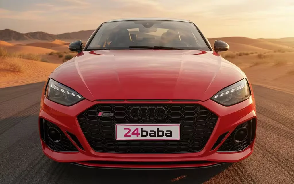 Audi Rs5 2021 Red front view with headlights – rental in Dubai