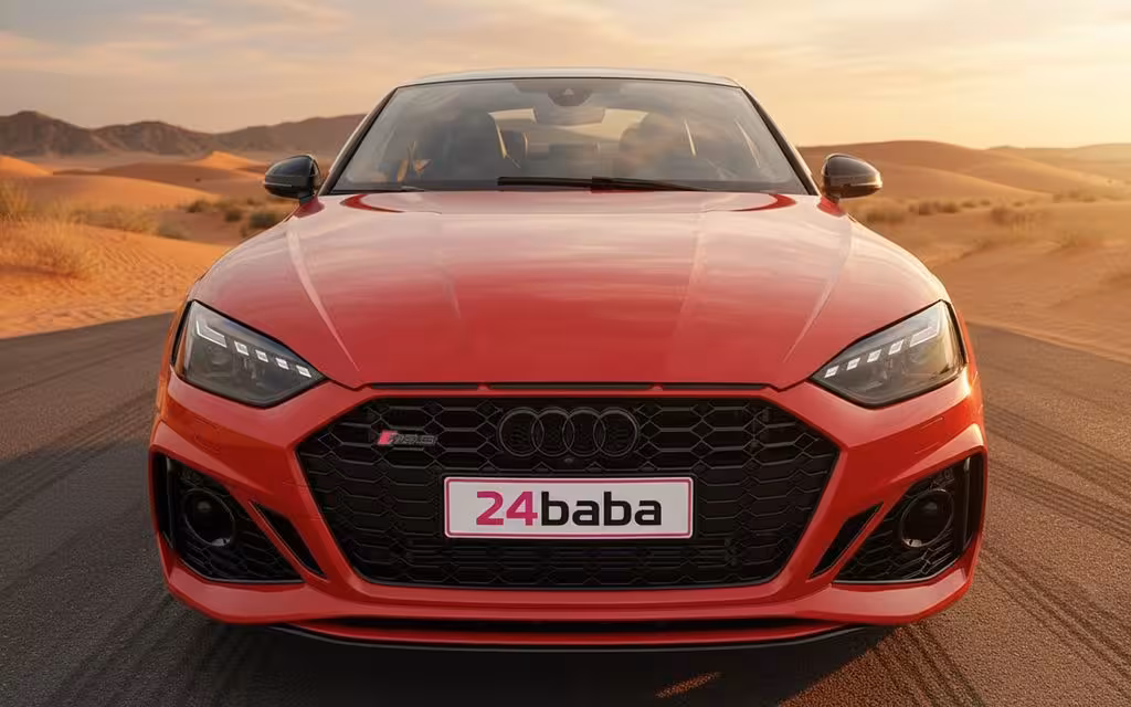 Audi Rs5 2021 Red front view with headlights – rental in Dubai