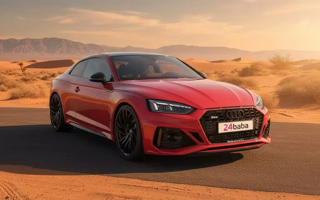 Audi Rs5 2021 Red front view with headlights – rental in Dubai