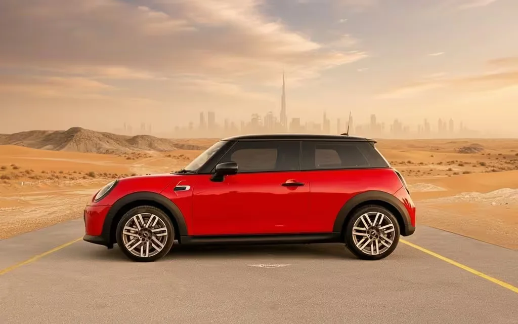 Mini Cooper 2025 Red side profile – rental in Dubai