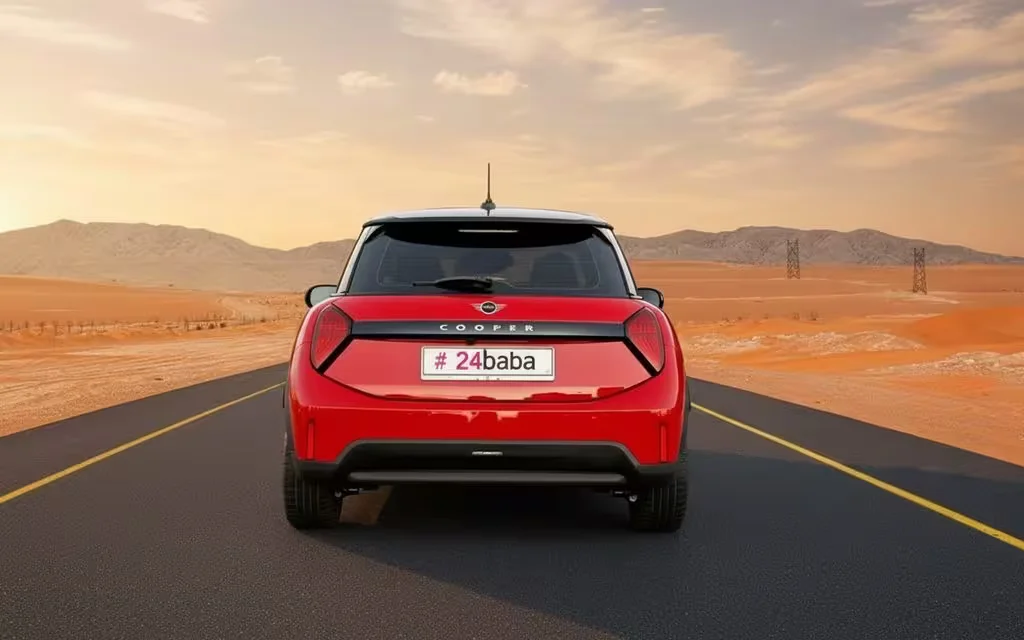 Mini Cooper 2025 Red rear view showing taillights – rental in Dubai