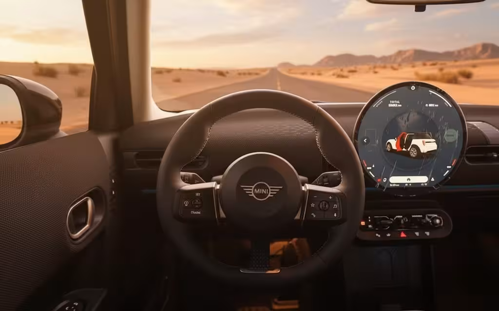 Mini Cooper 2025 interior view showing trim – rental in Dubai
