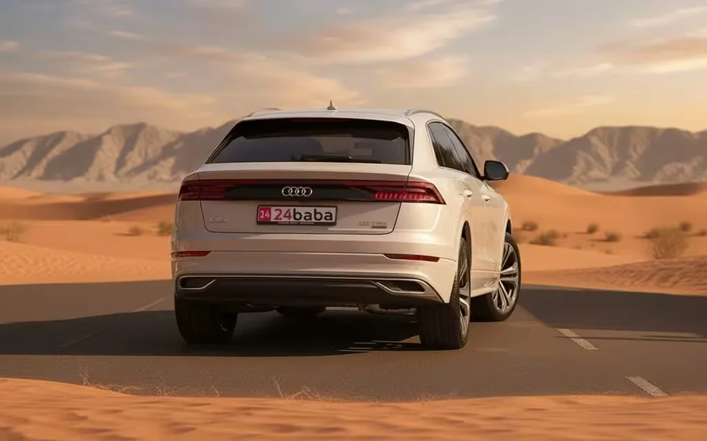 Audi Q8 2022 White rear view showing taillights – rental in Dubai
