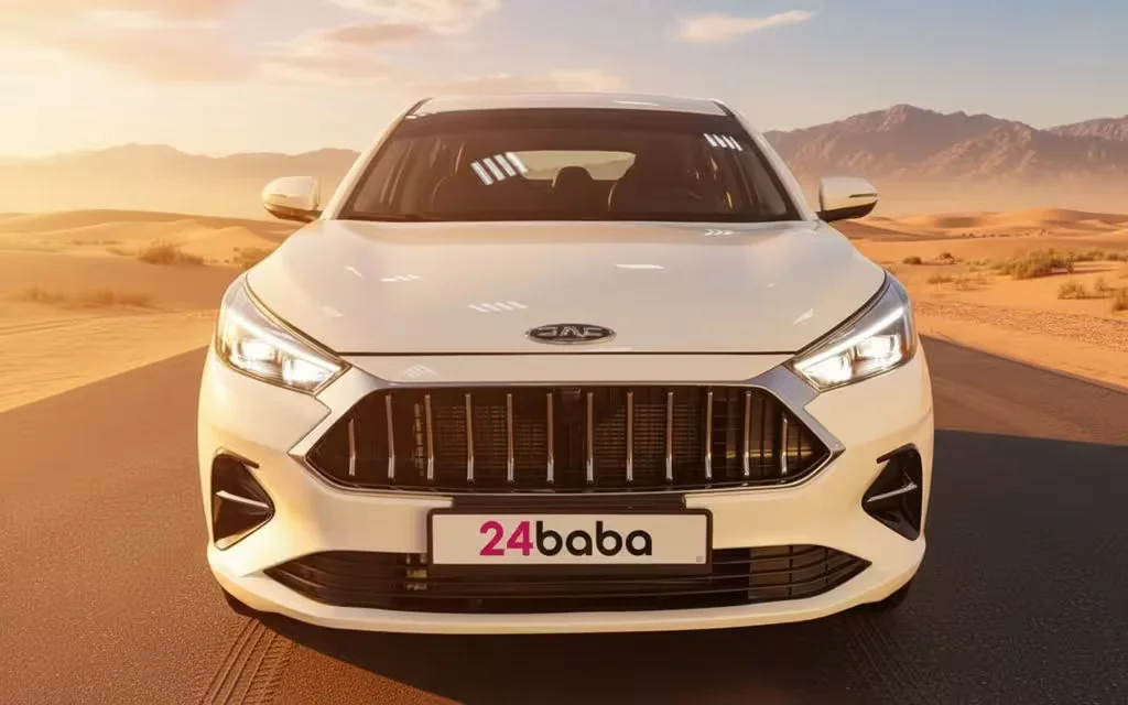 Jac J7 2023 White front view with headlights – rental in Dubai