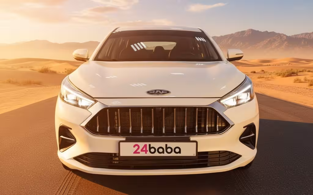 Jac J7 2023 White front view with headlights – rental in Dubai