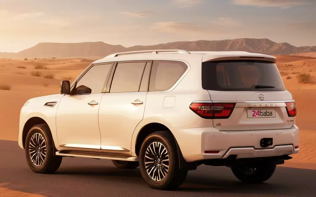 Nissan Patrol 2022 White rear view showing taillights – rental in Dubai