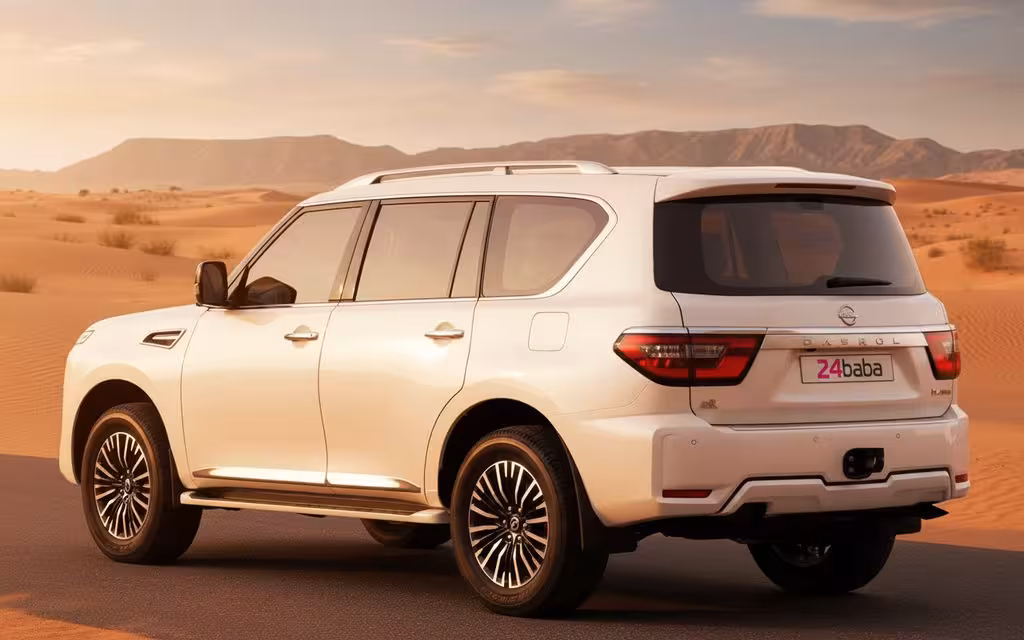 Nissan Patrol 2022 White rear view showing taillights – rental in Dubai