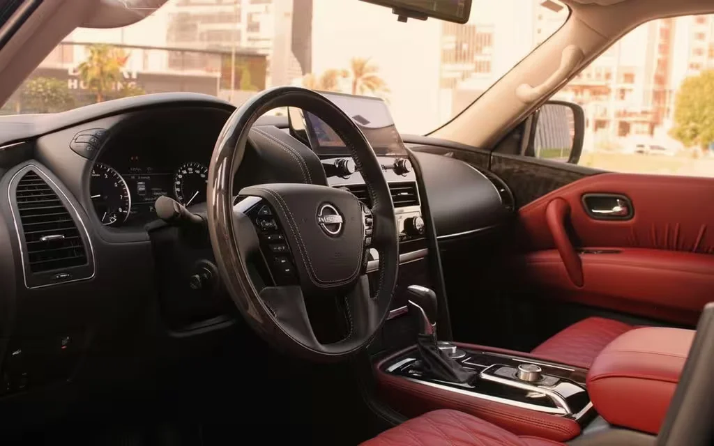 Nissan Patrol 2022 interior view showing trim – rental in Dubai