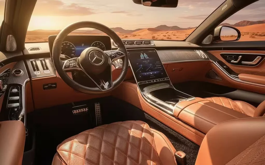 Mercedes S450 2024 interior view showing trim – rental in Dubai