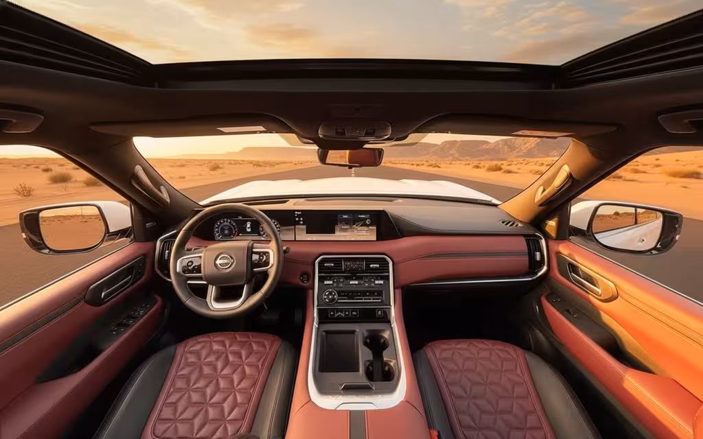 Nissan Patrol 2025 interior view showing trim – rental in Dubai