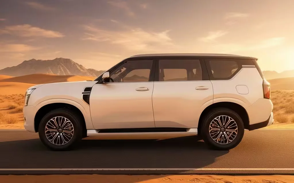 Nissan Patrol 2025 White side profile – rental in Dubai