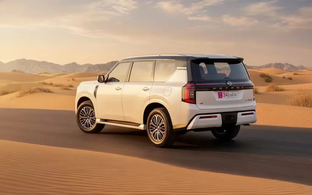 Nissan Patrol 2025 White rear view showing taillights – rental in Dubai