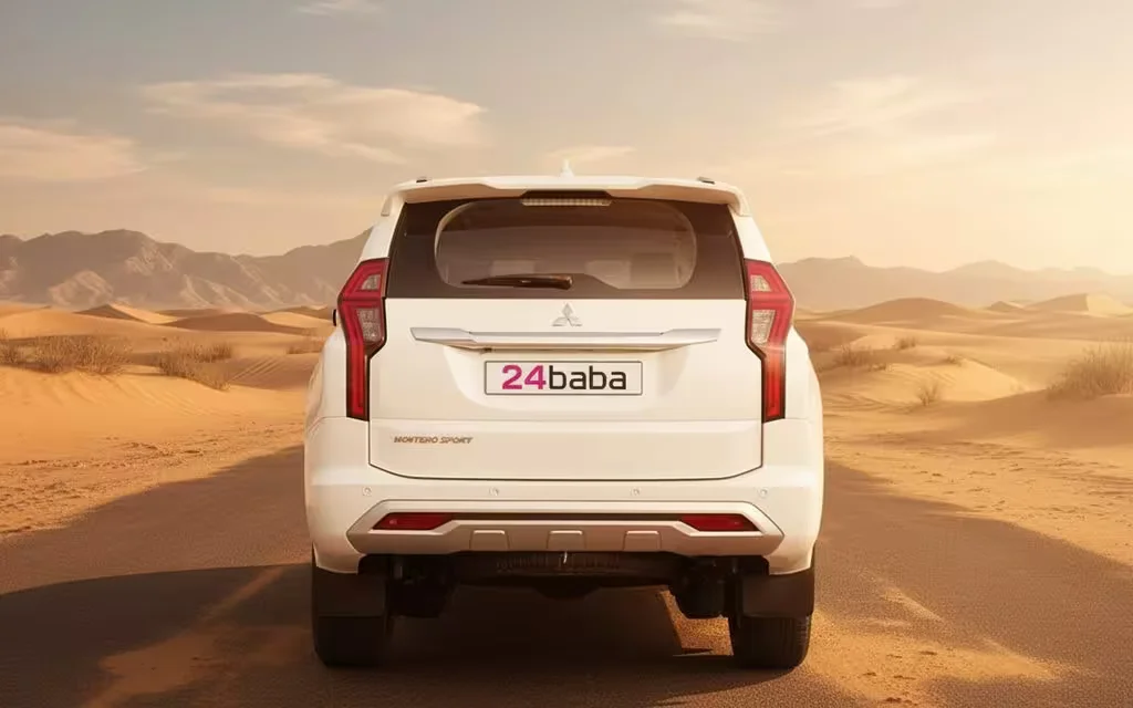 Mitsubishi Montero 2023 White rear view showing taillights – rental in Dubai