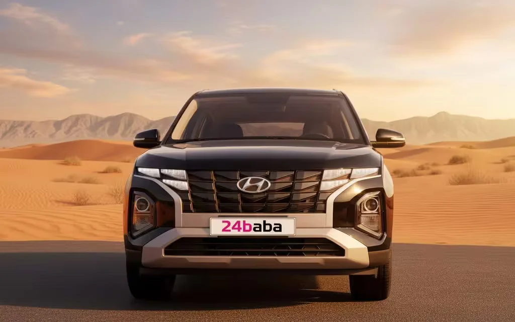 Hyundai Creta 2024 Black front view with headlights – rental in Dubai