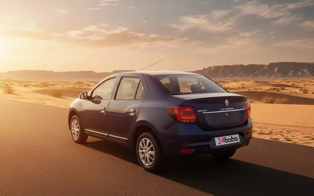 Renault Symbol 2020 Blue rear view showing taillights – rental in Dubai