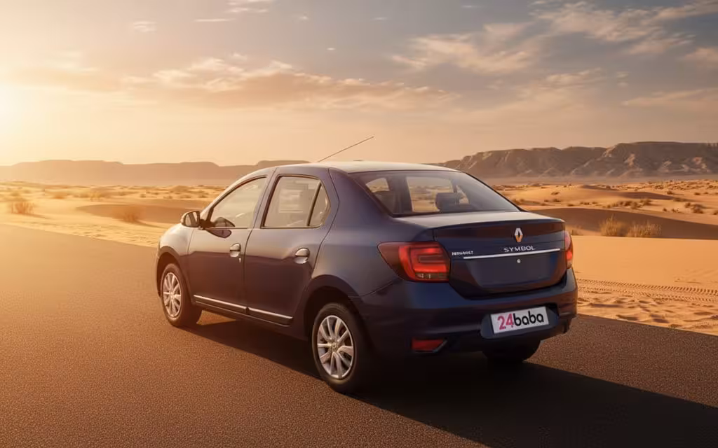 Renault Symbol 2020 Blue rear view showing taillights – rental in Dubai