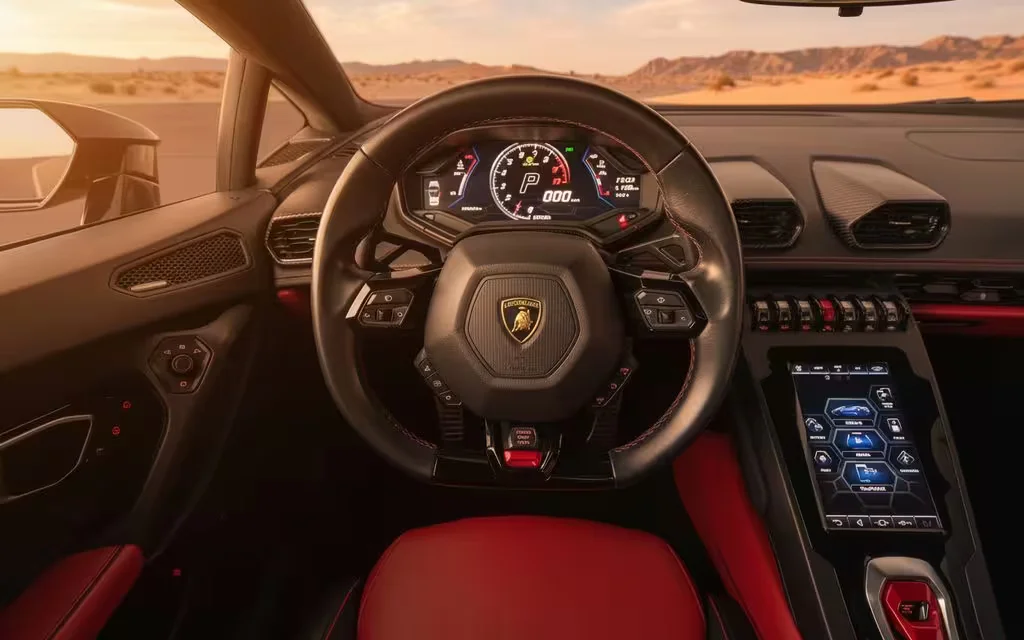 Lamborghini Huracan 2021 interior view showing trim – rental in Dubai