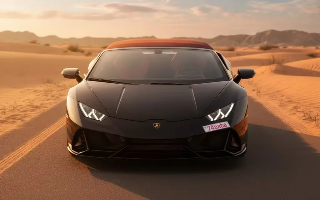 Lamborghini Huracan 2021 Black front view with headlights – rental in Dubai