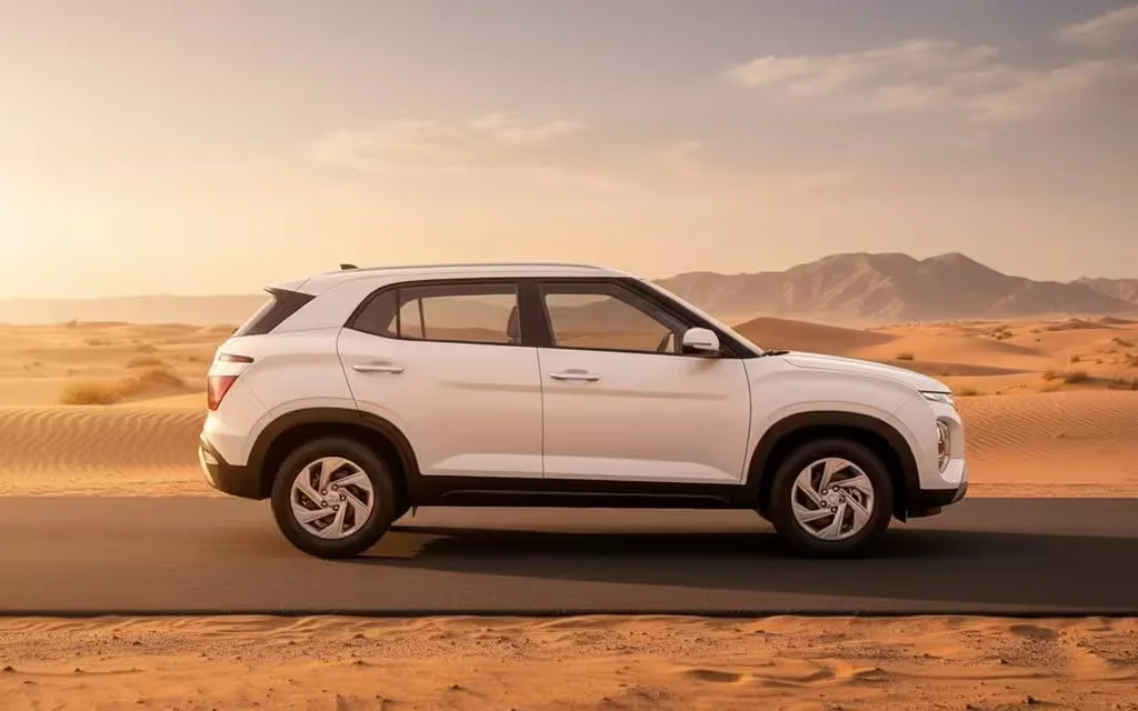 Hyundai Creta 2024 White side profile – rental in Dubai