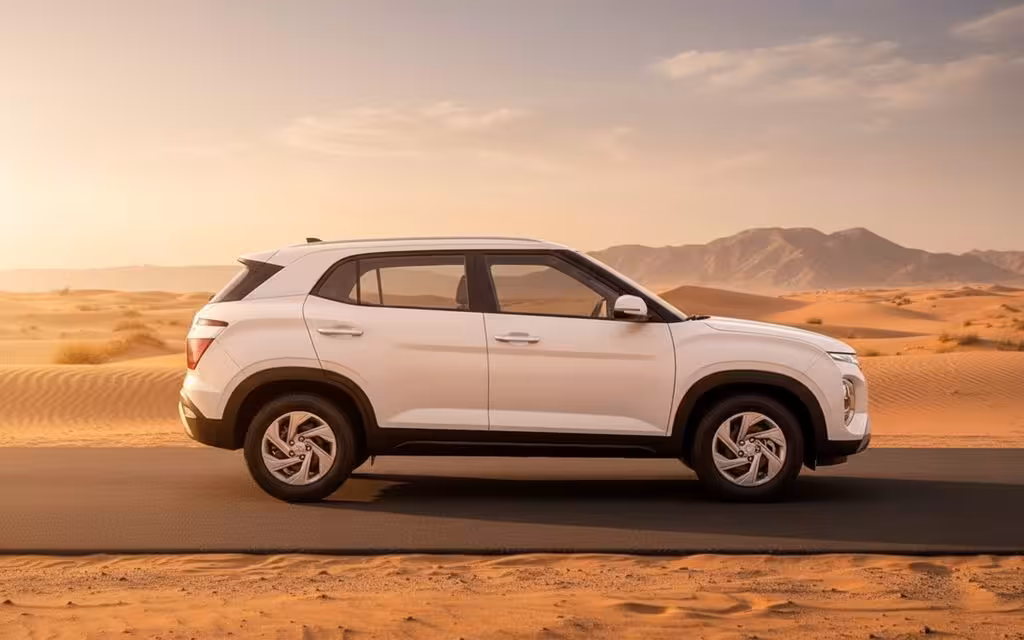 Hyundai Creta 2024 White side profile – rental in Dubai