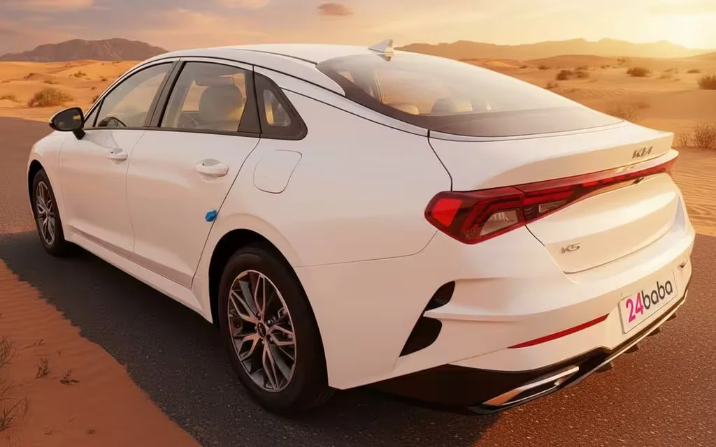 Kia K5 2023 White rear view showing taillights