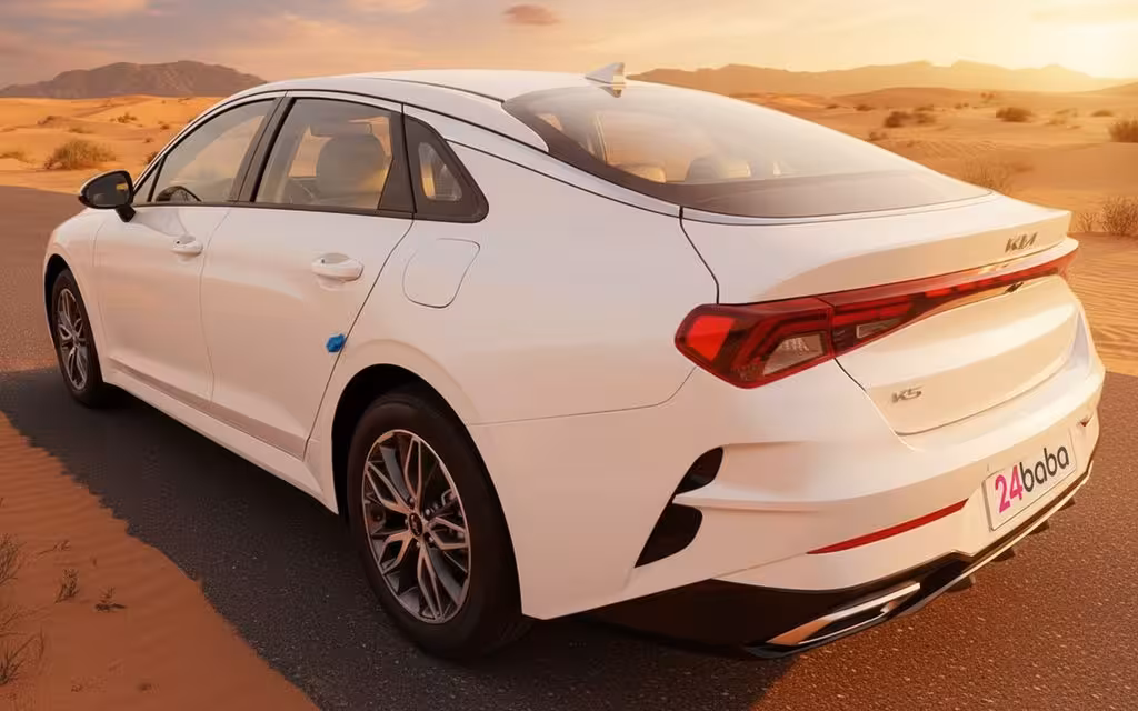 Kia K5 2023 White rear view showing taillights