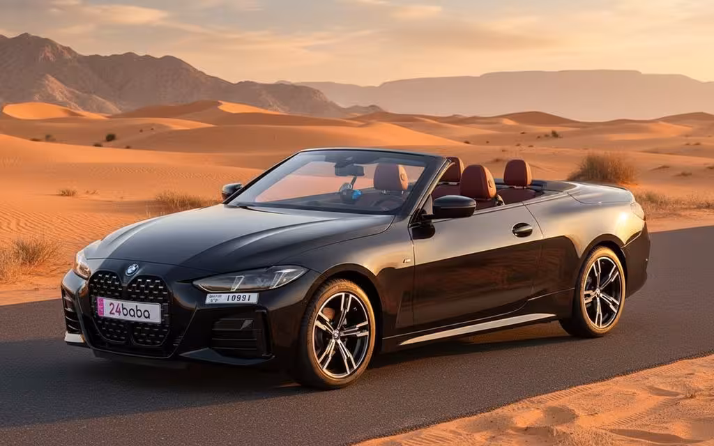 Bmw 420 2025 Black front view with headlights – rental in Dubai