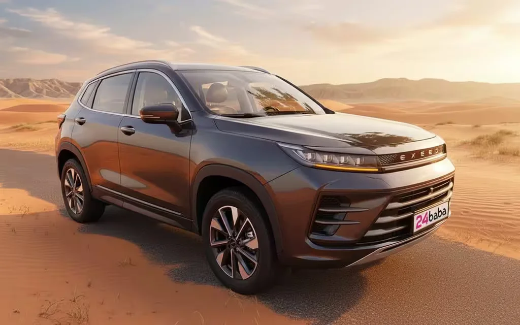 Exeed Lx 2024 Dark Gray parked outdoor scene – rental in Dubai
