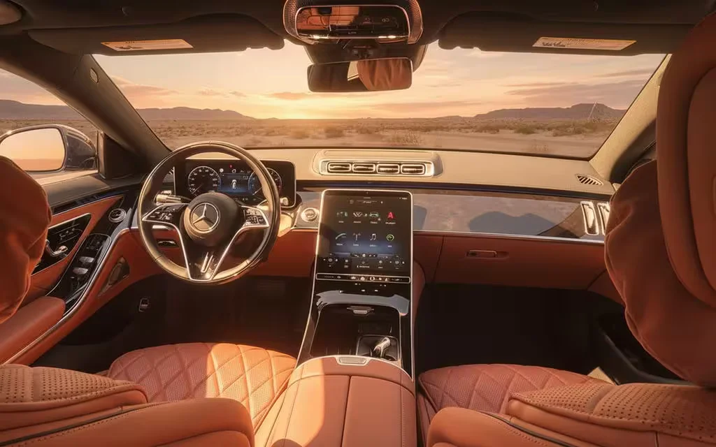 Mercedes S580 2022 interior view showing trim – rental in Dubai