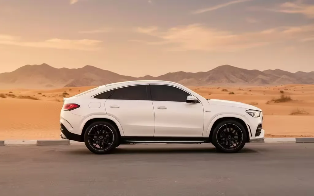 Mercedes Gle53 2021 White side profile – rental in Dubai