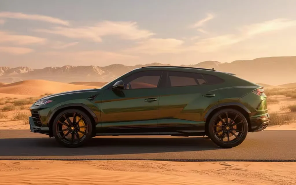 Lamborghini Urus 2022 Green side profile – rental in Dubai