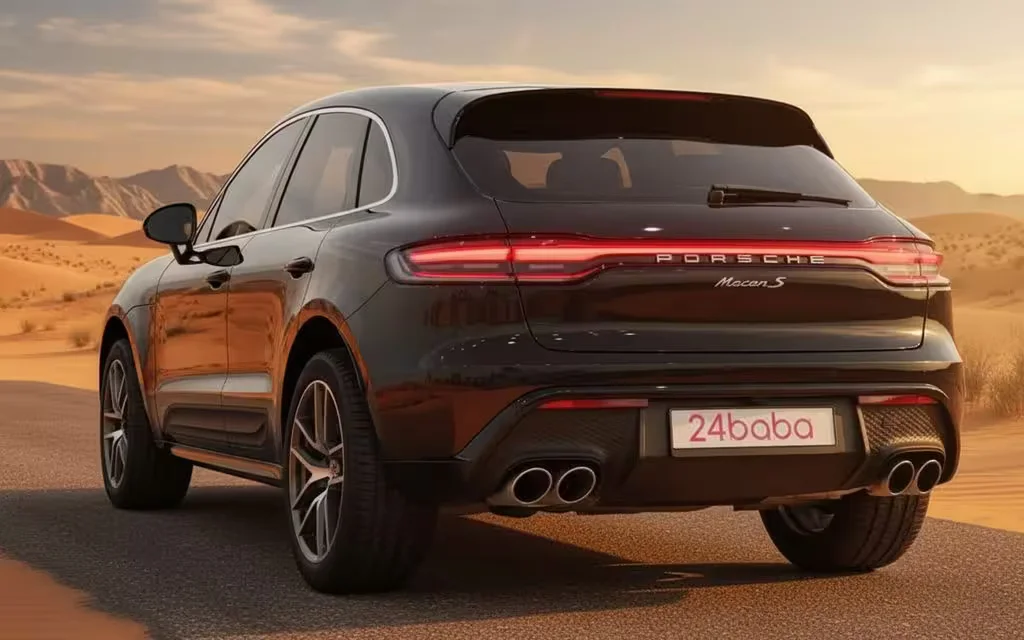 Porsche Macan 2024 Black rear view showing taillights – rental in Dubai