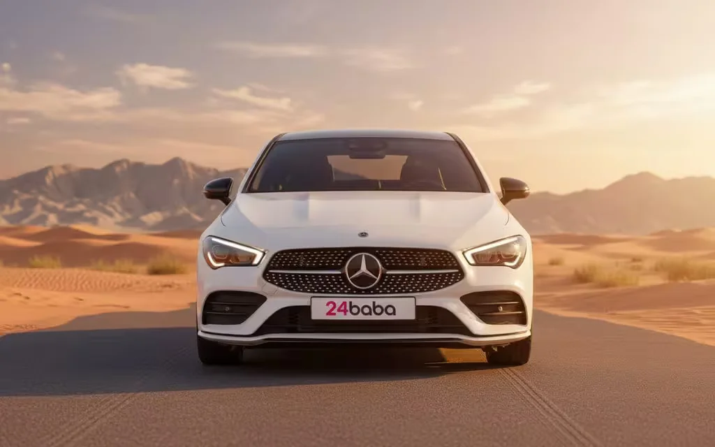 Mercedes Cla250 2023 White front view with headlights