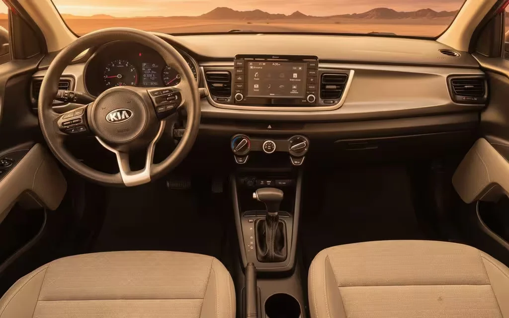 Kia Rio 2021 dashboard and infotainment – rental in Dubai