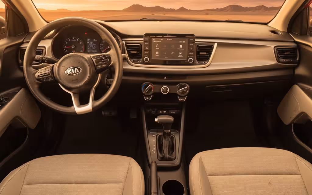 Kia Rio 2021 dashboard and infotainment – rental in Dubai