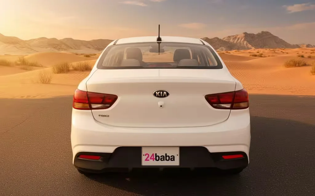 Kia Rio 2021 White rear view showing taillights – rental in Dubai