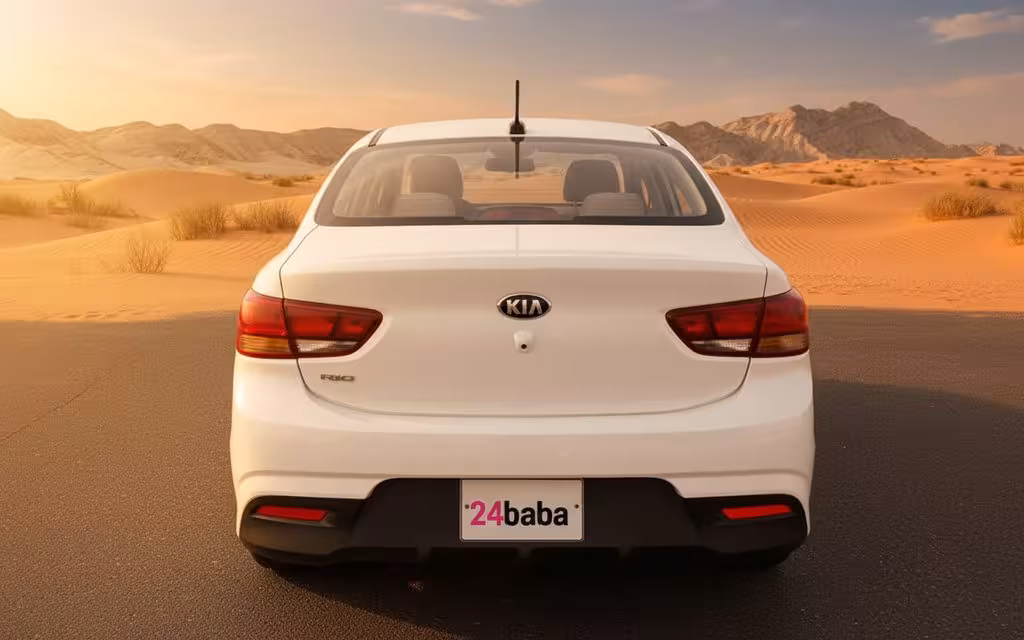 Kia Rio 2021 White rear view showing taillights – rental in Dubai