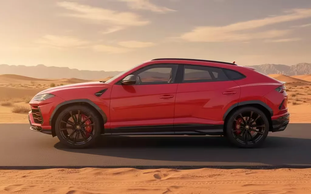 Lamborghini Urus 2022 Red side profile – rental in Dubai