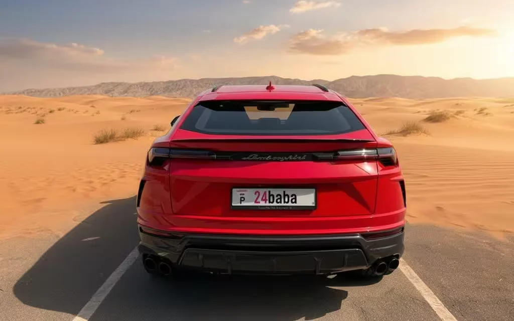 Lamborghini Urus 2022 Red rear view showing taillights – rental in Dubai